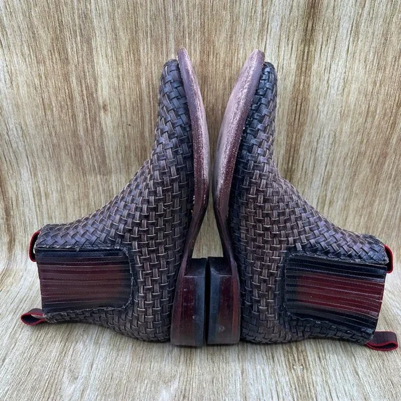 Rock'em Woven Leather Western Chelsea Boots Men's Size 8 Brown Square Toe Shoes